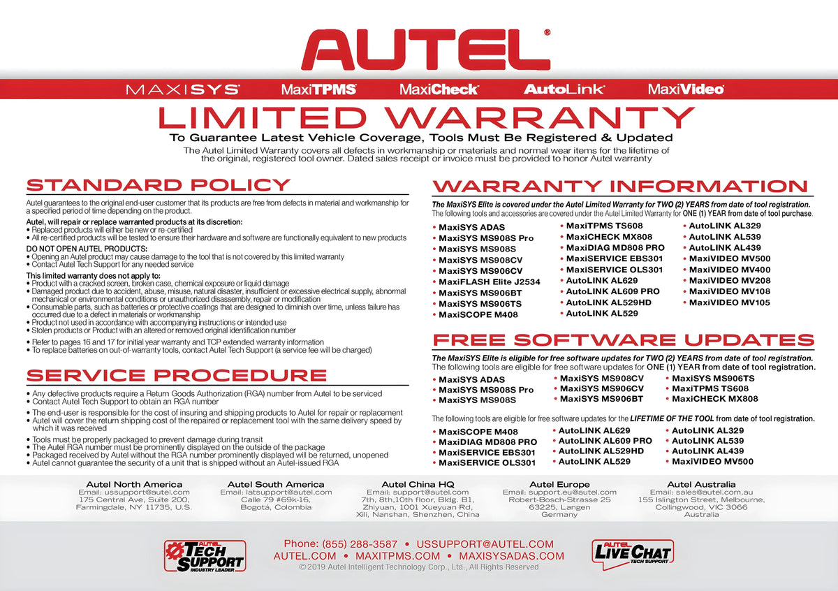 Autel Elite Total Care Program Subscription for 1-yr