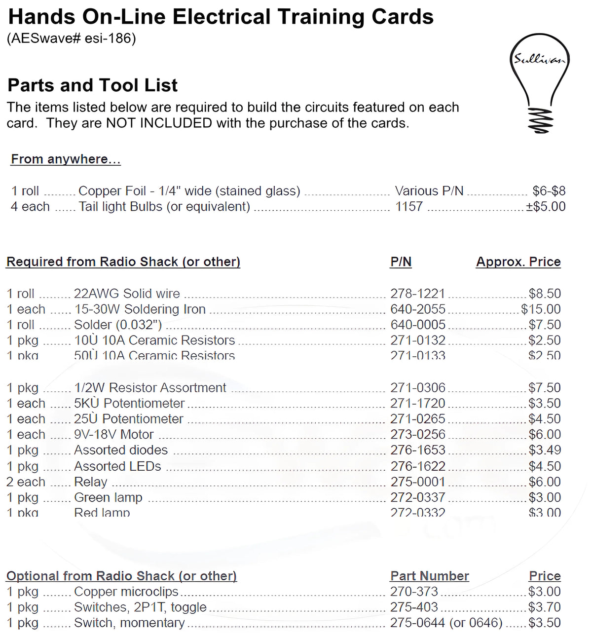 Hands On-Line Electrical Training Cards