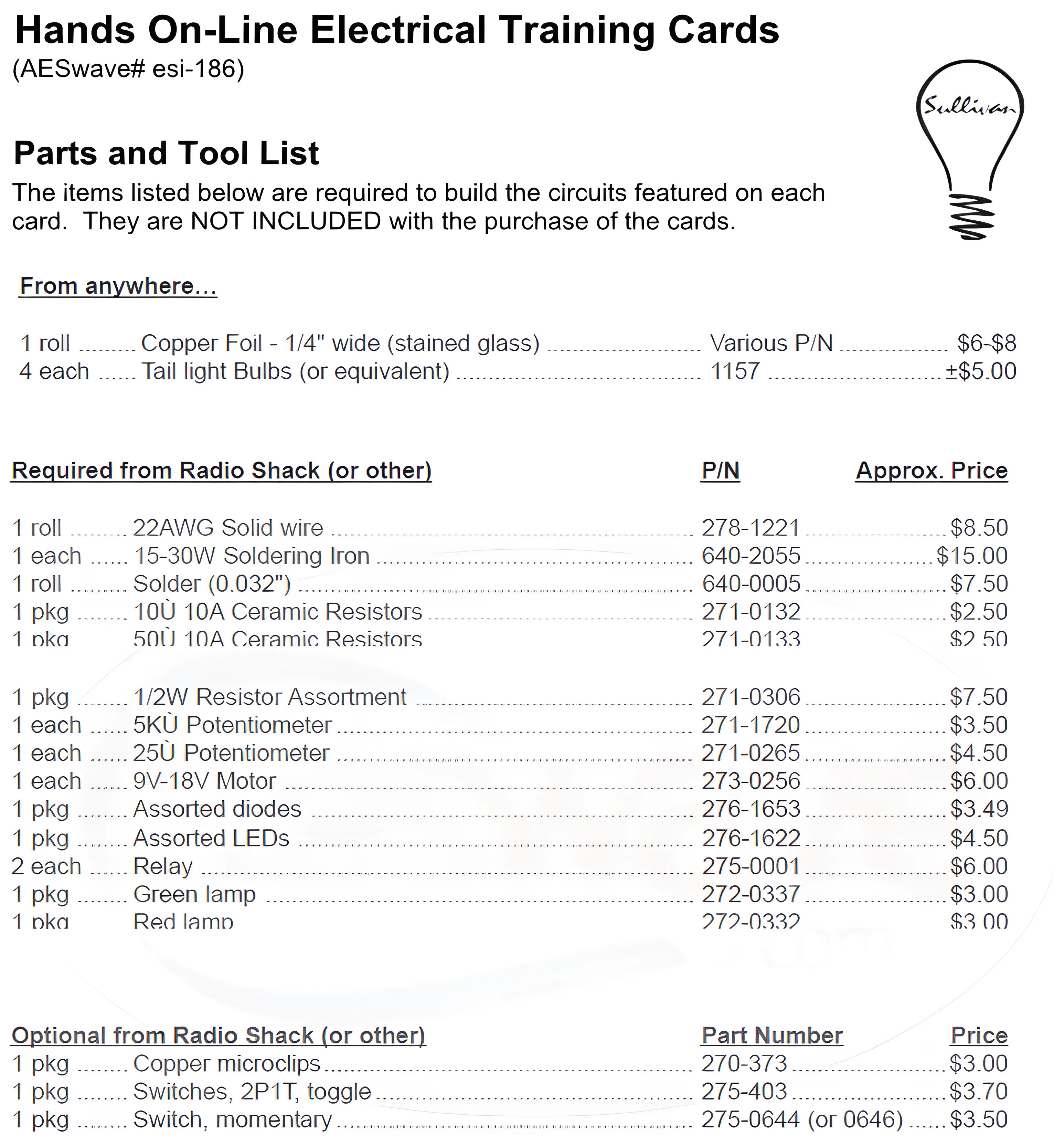 Hands On-Line Electrical Training Cards