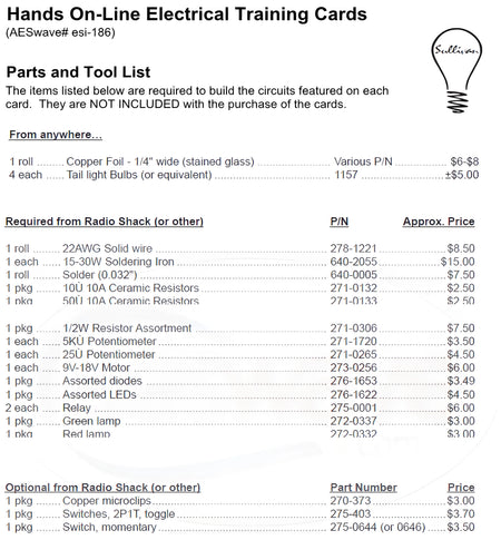 Hands On-Line Electrical Training Cards