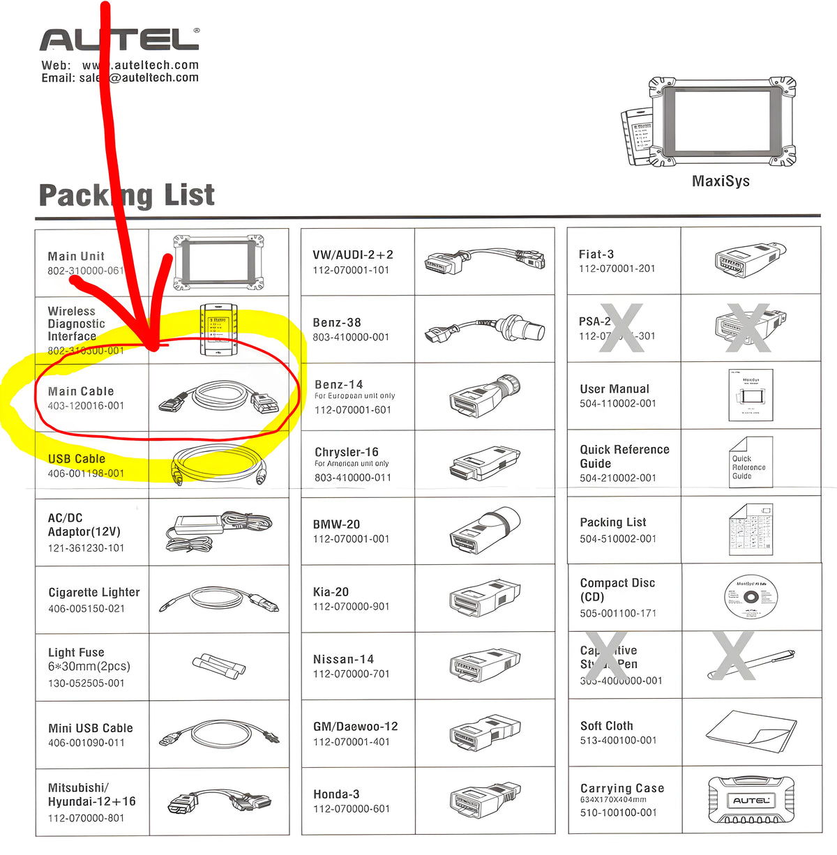 Main Cable for Autel MaxiSys ms908, ms908s, ms905, ms906, ms906ts (White 15-pin female)