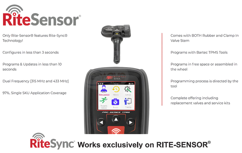 RITE-SENSOR® 24-pack 315/433 MHZ Programmable TPMS w/Rubber and Metal valve stems, and User Guide