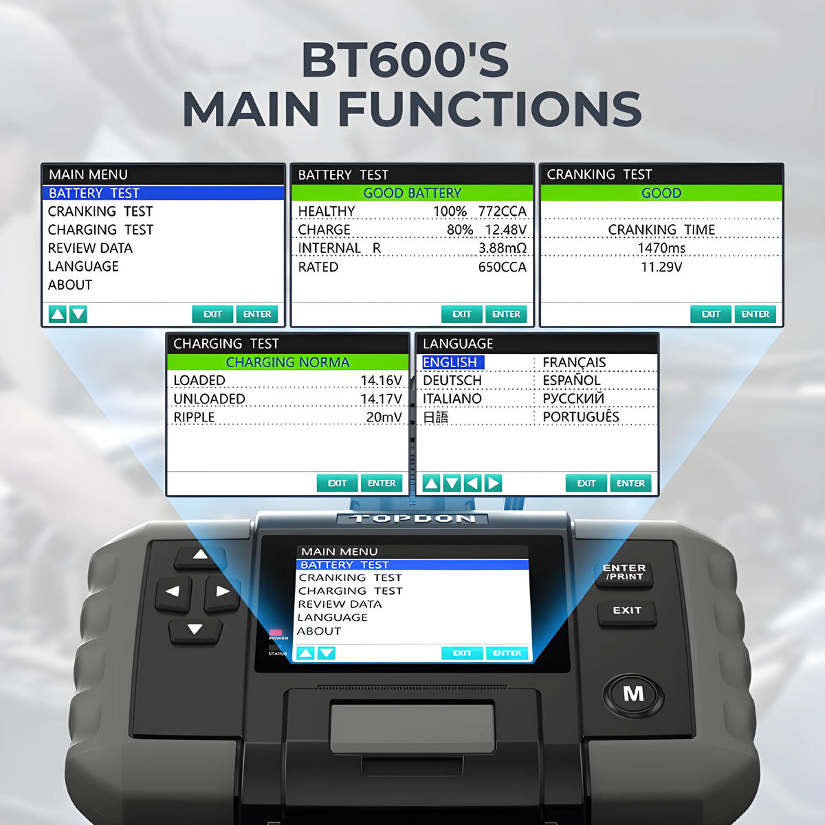 TopDon BT600 12V Battery &amp; 12V/24V System Tester w/Built-in Printer