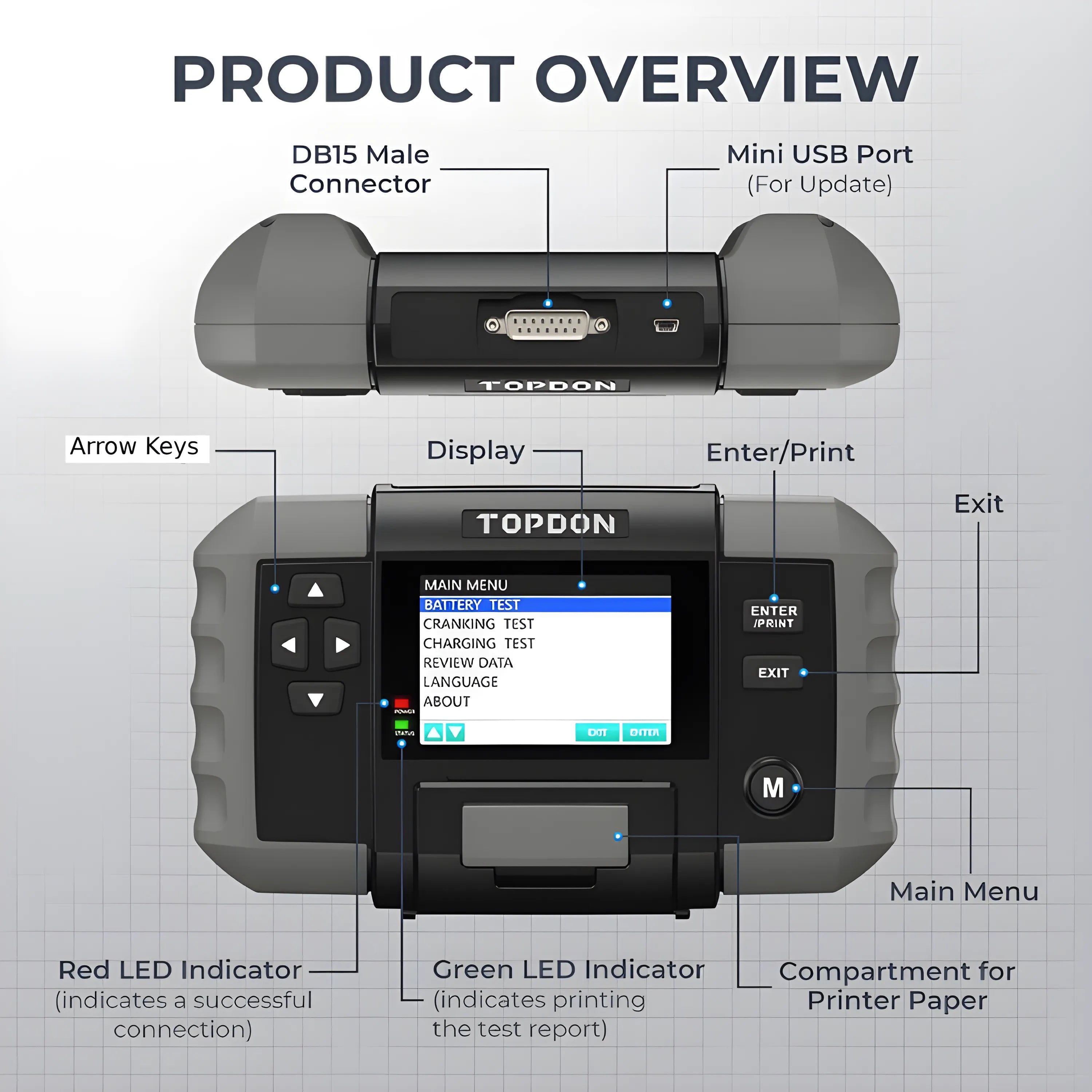 TopDon BT600 12V Battery &amp; 12V/24V System Tester w/Built-in Printer