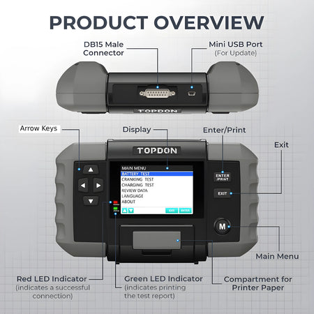 TopDon BT600 12V Battery &amp; 12V/24V System Tester w/Built-in Printer