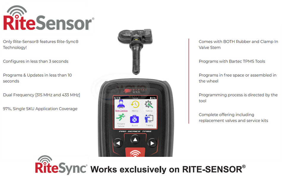 RITE-SENSOR 120-pack 315/433 MHZ Programmable TPMS Sensors w/Rubber valve stems