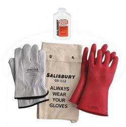 Red Rubber Gloves, Leather Protectors, Gloves Bag, and Glove Dust